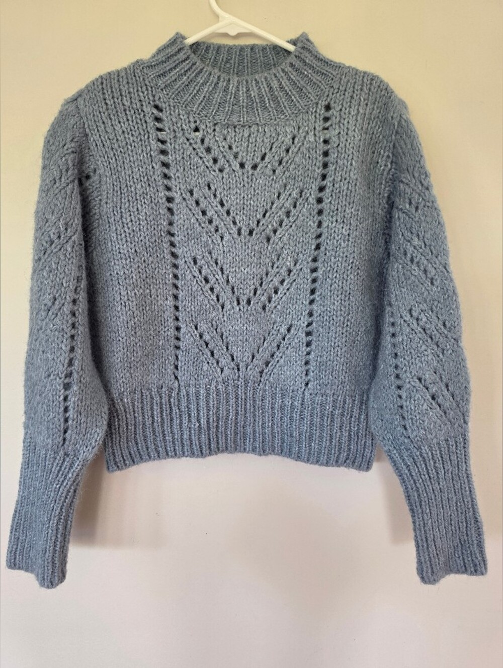 Zara Size Small Soft Slate Blue Openwork Sweater  Women's Cozy Pullover.